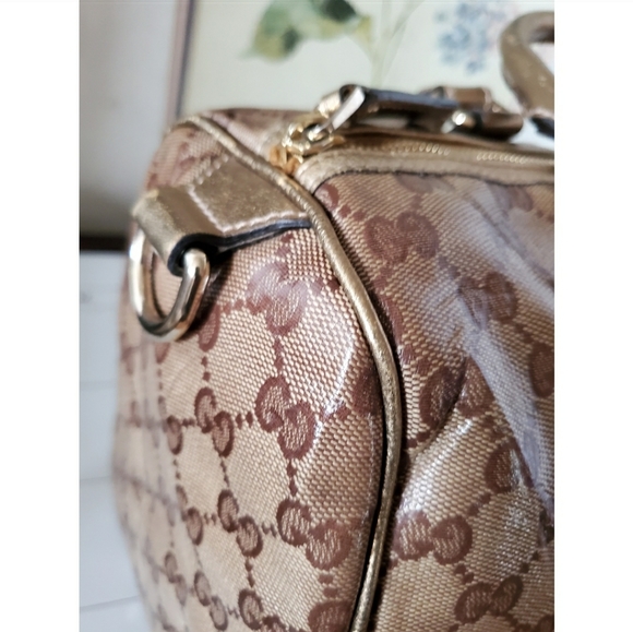Gucci Gold GG Crystal Canvas Medium Joy Boston Ba - Picture 14 of 14